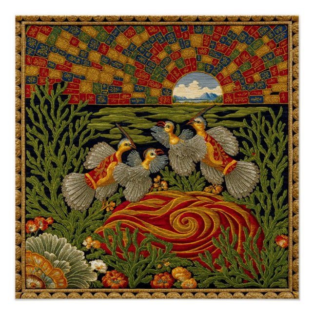 Retro Style Tapestry Exotic Birds Poster (Front)