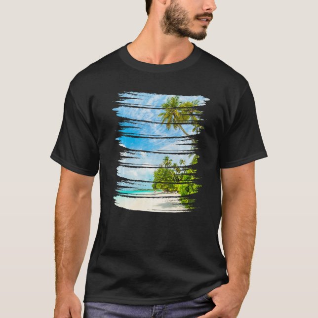 Retro Style Tropical Beach Sunset Island Palm Tree T-Shirt (Front)