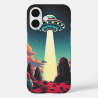 Retro style UFO making contact