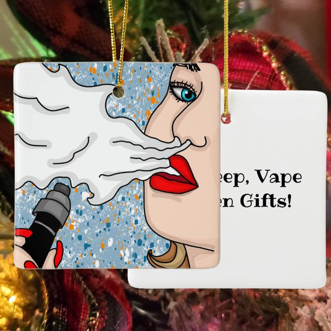 Retro Style Vaping Lady Christmas Ceramic Ornament (Creator Uploaded)