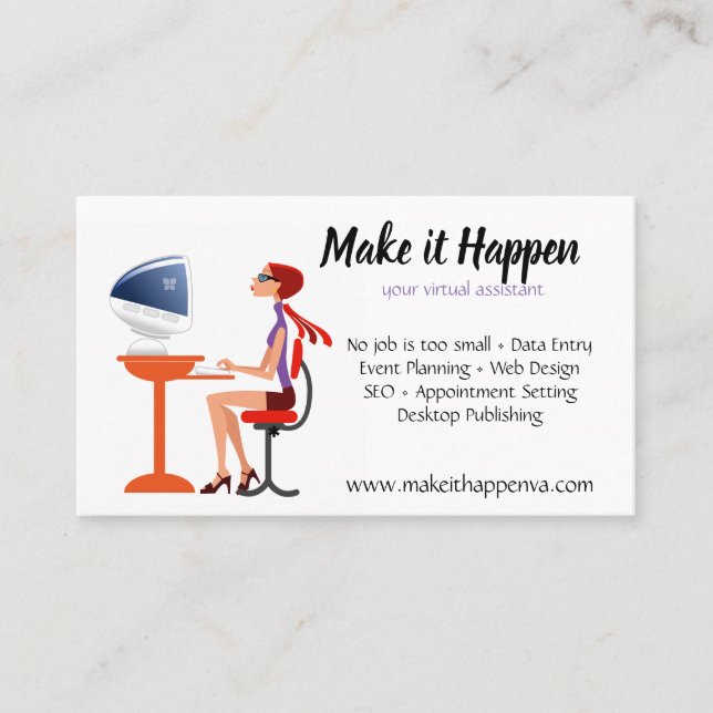 Retro Style Vector Virtual Assistant Business Card (Front)