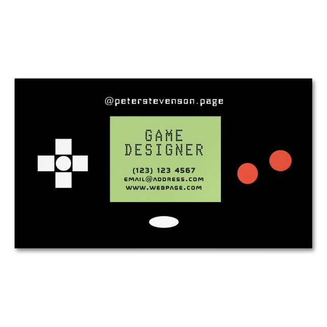 Retro style video games console magnetic business card (Front)