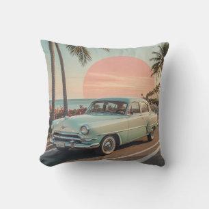 Retro-style vintage car on a coastal road cushion