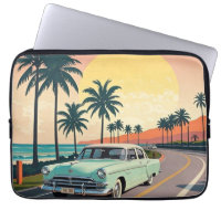 Retro-style vintage car on a coastal road