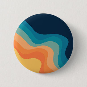 Retro style waves decoration 6 cm round badge