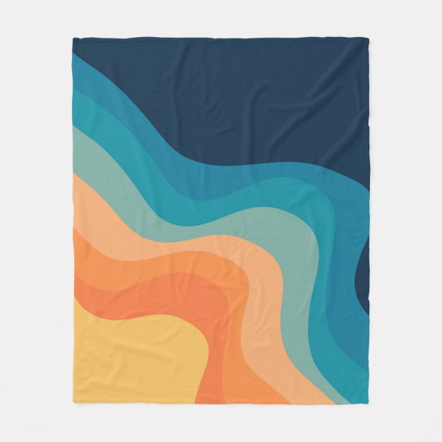 Retro style waves decoration fleece blanket (Front)