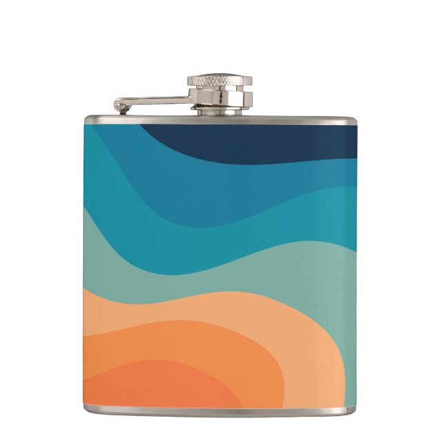 Retro style waves decoration hip flask (Front)