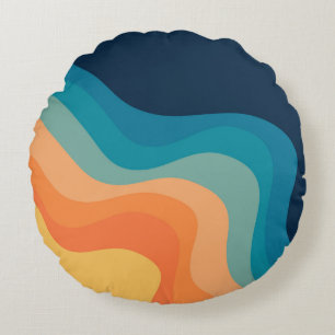 Retro style waves decoration round cushion