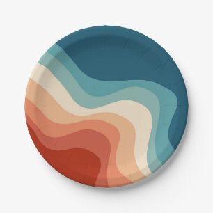 Retro style waves paper plate