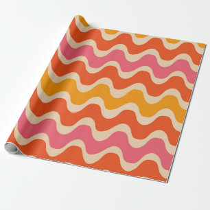 Retro Style Waves Pattern in pink, orange and red  Wrapping Paper