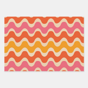 Retro Style Waves Pattern in pink, orange and red  Wrapping Paper Sheet