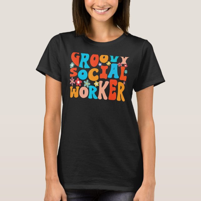 Retro Style Wavy Groovy Social Worker   T-Shirt (Front)