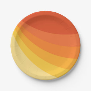 Retro style yellow and orange sun rays design paper plate