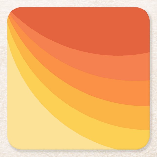 Retro style yellow and orange sun rays design square paper coaster (Front)