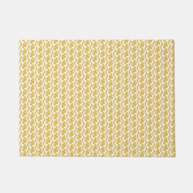 Retro style yellow and white Hummingbirds pattern Doormat (Front)