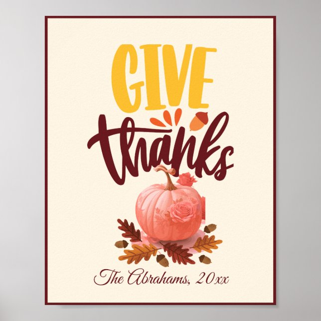 Retro-Styled Give Thanks Pumpkin Thanksgiving Poster (Front)