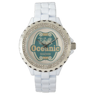 Retro-styled mermaid seafood label watch