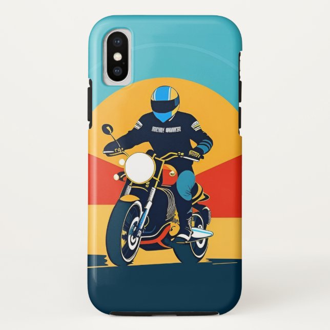 Retro Styled Motorcycle Rider in Scenic Sunset Case-Mate iPhone Case (Back)