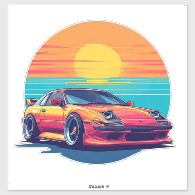 Retro Styled Sports Car with Sunset Background (Sheet)
