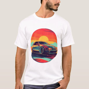 Retro Styled Sports Car with Sunset Background T-Shirt