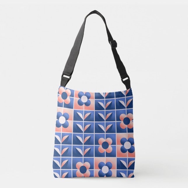 Retro stylised flowers: mosaic pattern. crossbody bag (Front)