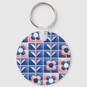 Retro stylised flowers: mosaic pattern. key ring