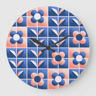 Retro stylised flowers: mosaic pattern. large clock