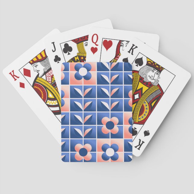 Retro stylised flowers: mosaic pattern. playing cards (Back)