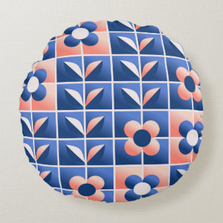Retro stylised flowers: mosaic pattern. round cushion