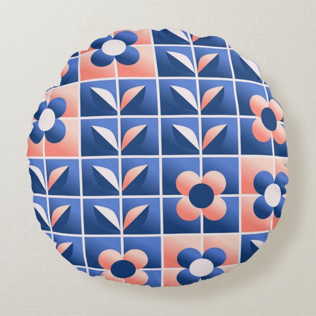 Retro stylised flowers: mosaic pattern. round cushion (Front)