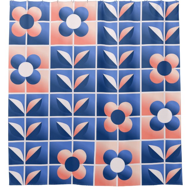 Retro stylised flowers: mosaic pattern. shower curtain (Front)