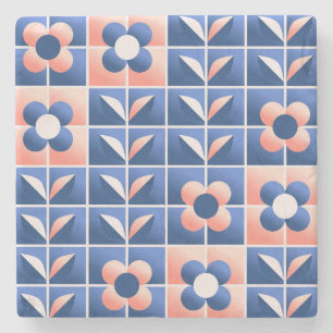 Retro stylised flowers: mosaic pattern. stone coaster