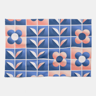 Retro stylised flowers: mosaic pattern. tea towel