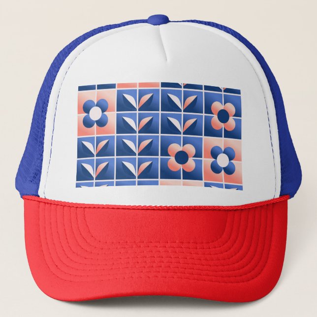 Retro stylised flowers: mosaic pattern. trucker hat (Front)
