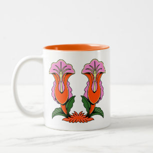 Retro Stylised Lily Flower Botanical Two-Tone Coffee Mug