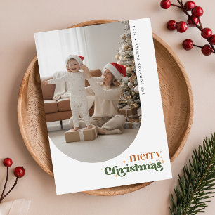 Retro Stylish Arch Photo Family Merry Christmas Holiday Card