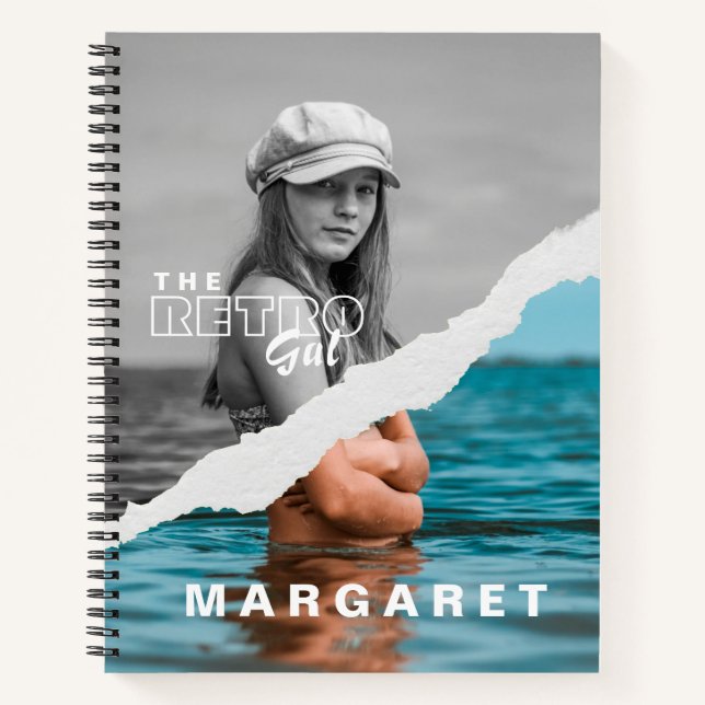Retro Stylish Black & White Portrait Photo Display Notebook (Front)