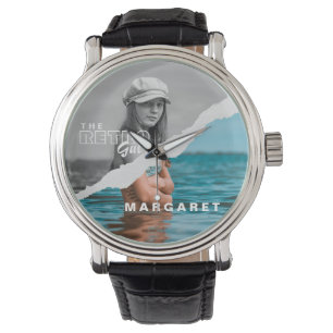 Retro Stylish Black & White Portrait Photo Display Watch