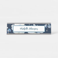 Retro Stylish Elegant Plain Blue White Flowers