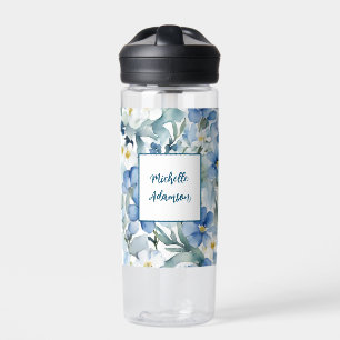 Retro Stylish Elegant Plain Blue White Flowers Water Bottle