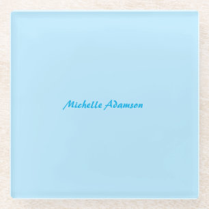 Retro Stylish Elegant Plain Sky Blue White Glass Coaster