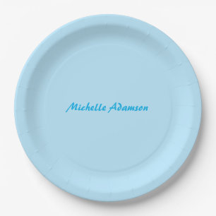 Retro Stylish Elegant Plain Sky Blue White Paper Plate