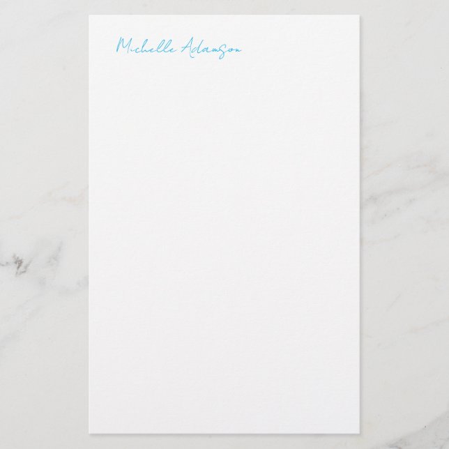 Retro Stylish Elegant Plain Sky Blue White Stationery (Front)