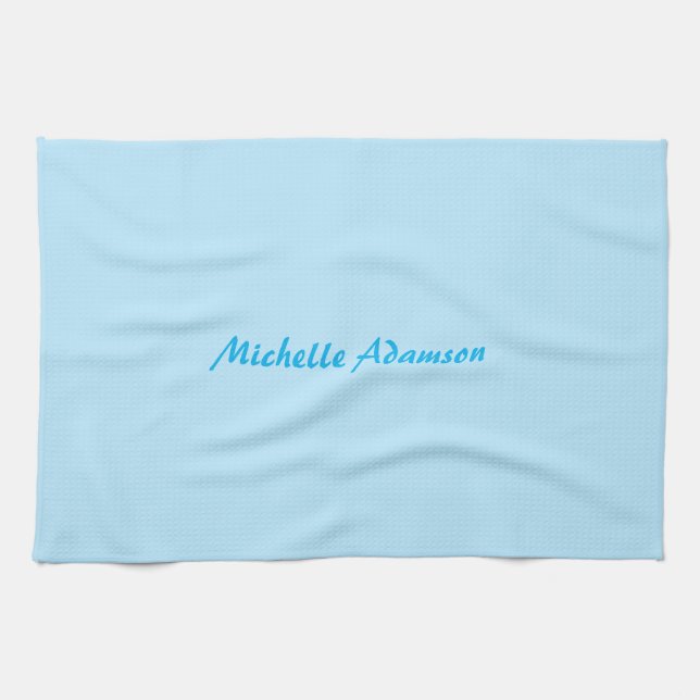Retro Stylish Elegant Plain Sky Blue White Tea Towel (Horizontal)
