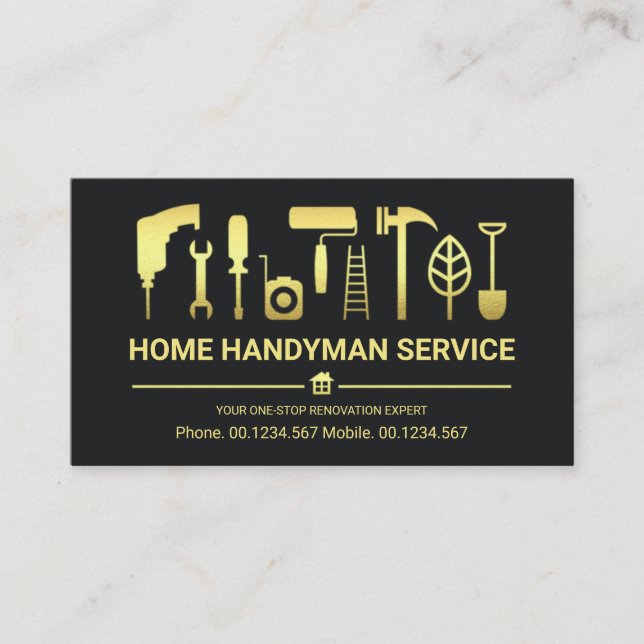 Retro Stylish Gold Handyman Tools Business Card (Front)