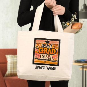 Retro Stylish Modern Grad Era Graduation Name Large Tote Bag