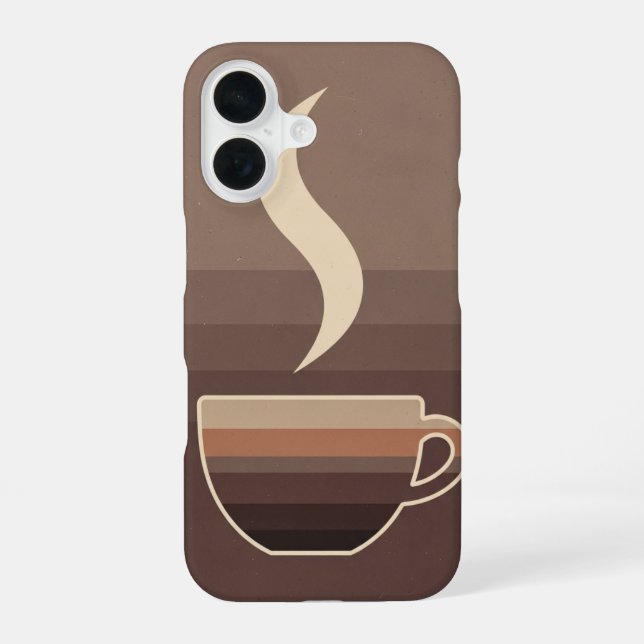 Retro Stylized Coffee Cup Art iPhone 16 Case (Back)