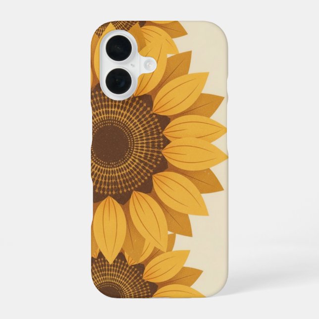 Retro Stylized Sunflower Geometry iPhone 16 Case (Back)