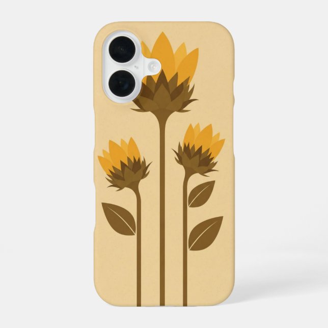 Retro Stylized Sunflower Sprouts iPhone 16 Case (Back)