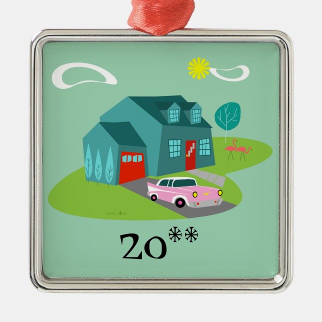 Retro Suburban House Christmas Ornament (Front)